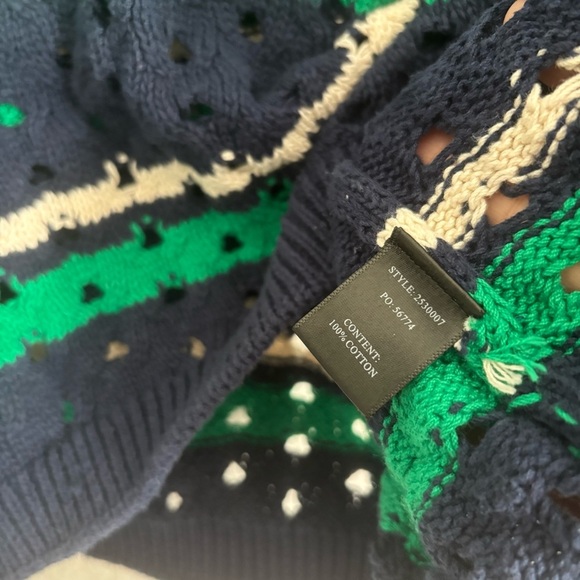 Current Air Women's Size Medium Blue Green Striped Crochet Sweater - Picture 4 of 6